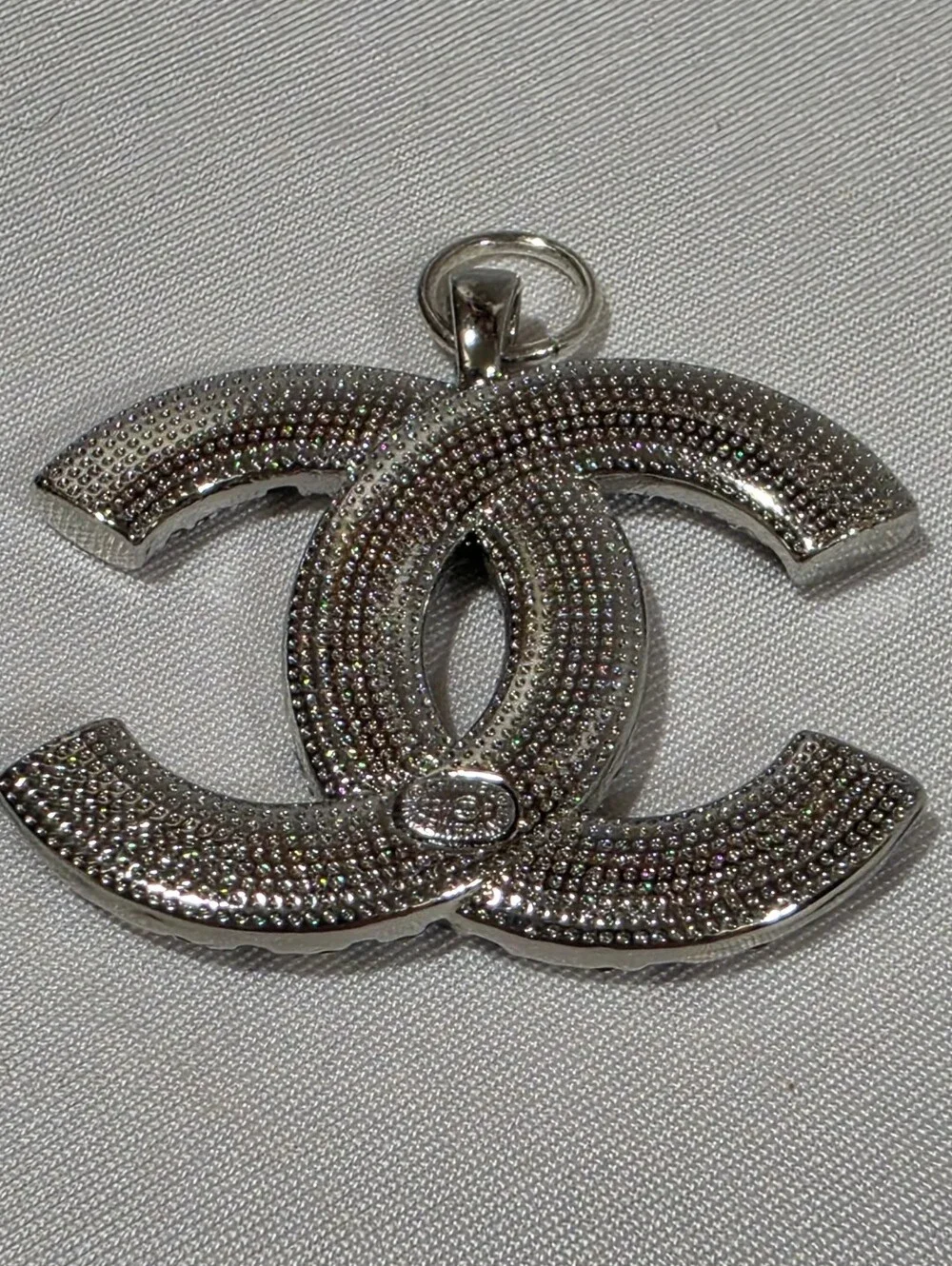 CHANEL Black and Silver Crystal CC Logo Pendant Charm
